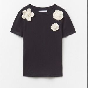 Sfera Black Crochet‑Flower Accent Top • Size XL • NWT